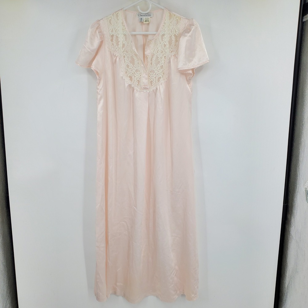Oscar de la Renta Pink Satin Lace Maxi Nightgown Petite Vintage Saks Fifth Ave